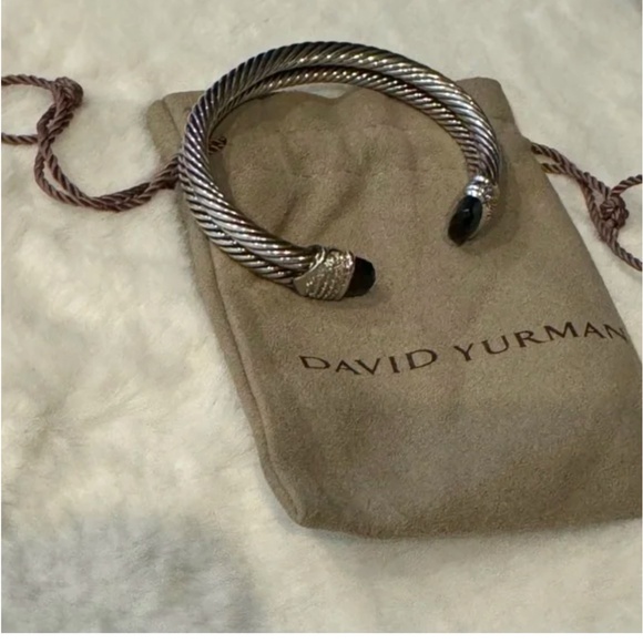 David Yurman Sterling Silver 18K Gold Double Cable Bracelet Onyx Diamonds - Picture 1 of 5
